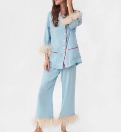 Sleeper Party Feather-Trimmed Crepe Pyjama Set Coggles at Goggles